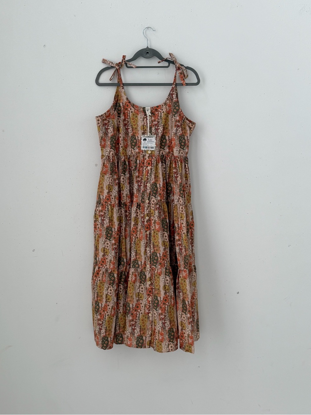Quinn Rust Multi Floral Tie-Shoulder Midi Dress